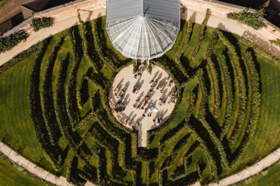 Combermere Abbey glass house and fruit tree maze