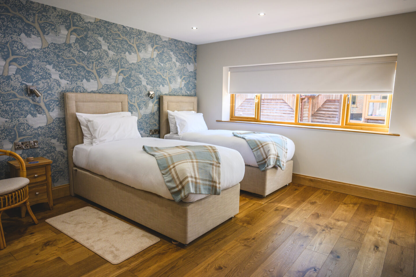 A Twin Guest Bedroom at Rivervale Lodge wedding accommodation in Hampshire