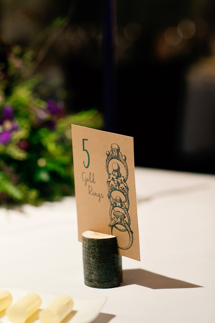 Five gold rings christmas wedding table name ideas