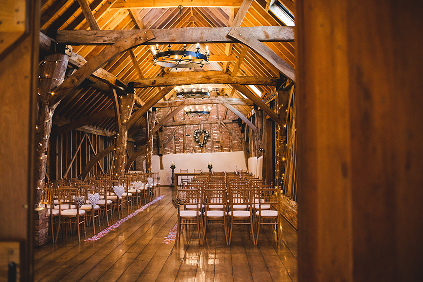 THe perfect Hyge Wedding Ceremony set up at Bassmead Manor Barns wedding venue in Cambridgeshire