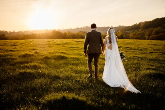 golden hour at crumplebury with bride and groom