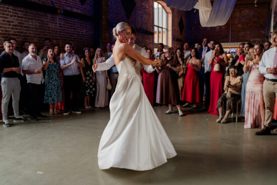 A couple enjoy their first dance at Branches Park